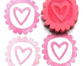 Heart in a round frame hand carved rubber stamp