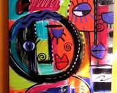 Original painting Colorful Abstract Faces In Acrylic Self taught Artist 24x48