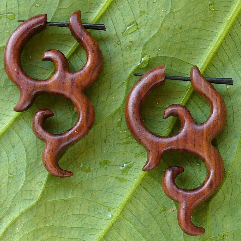 Tribal organic wooden tribal earrings fake gauges ROYAL SAVITASHRI