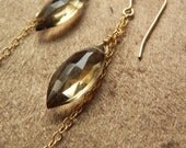 SALE  Bi Color Quartz Marquis Modern Gold FIlled Chain Drop Earrings   SALE
