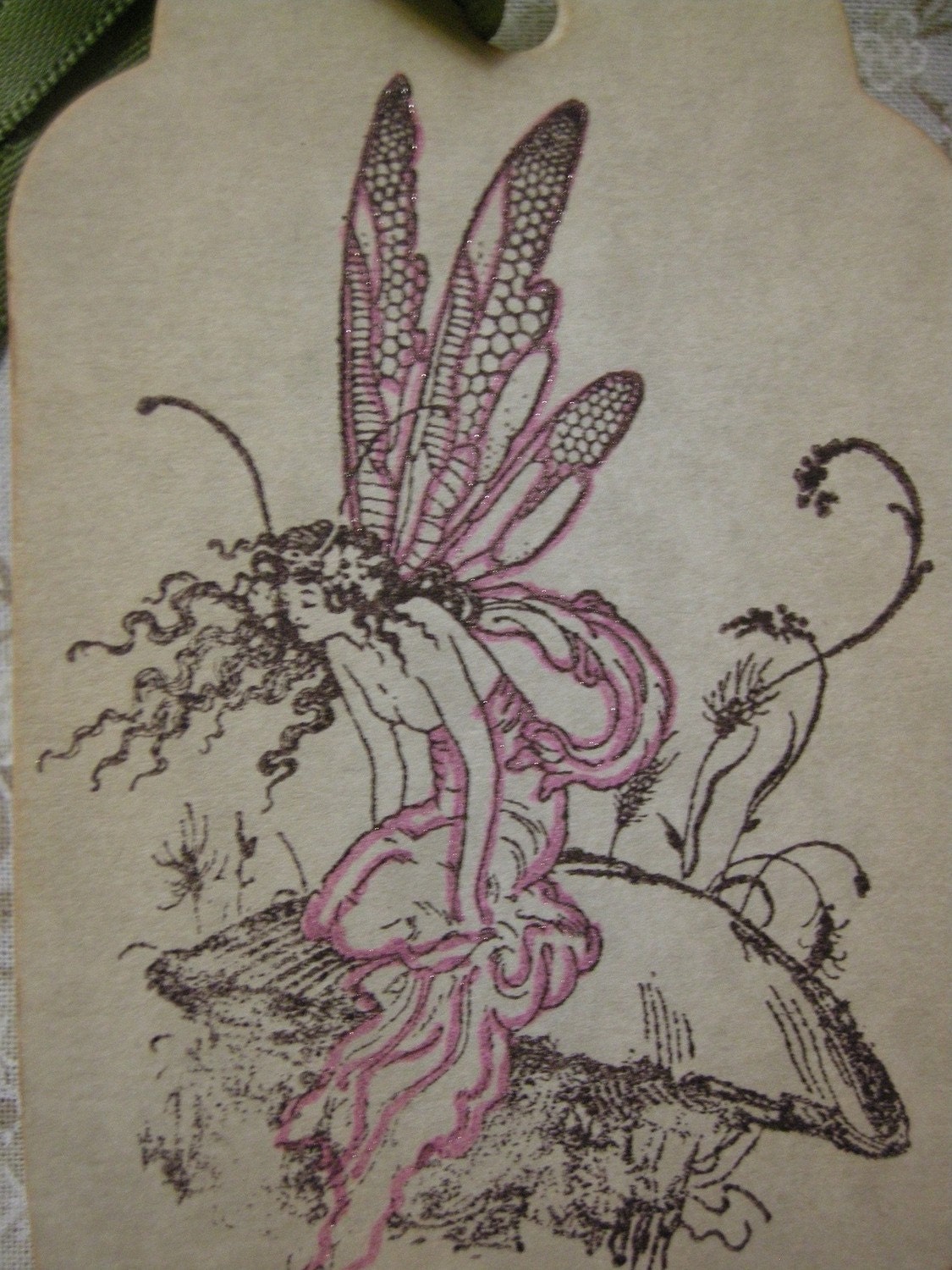Once Upon a Spring Time Fairy Faerie Pink - vintage style, shabby chic style, hang tag, gift tag, mushroom, nature, magical - set of 6