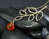 Carnelian Necklace Gold Branch Leaf  - Orange Tangerine ZionShore - Handmade Winter Fashion
