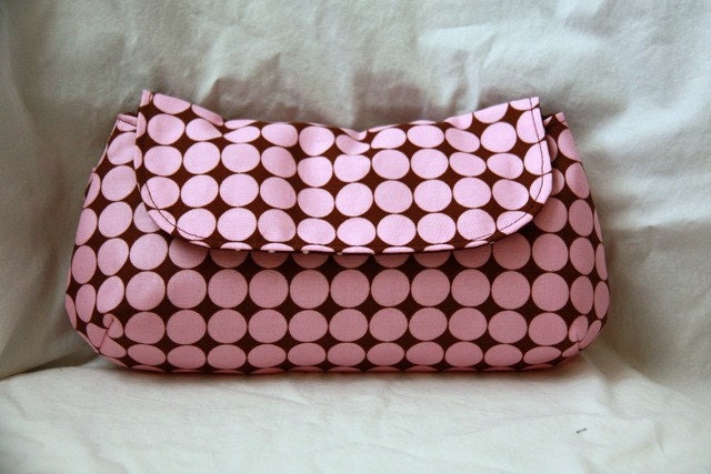 Pink and Brown Polka Dot Clutch - Free Shipping Etsy - Black Friday Etsy Cyber Monday Etsy