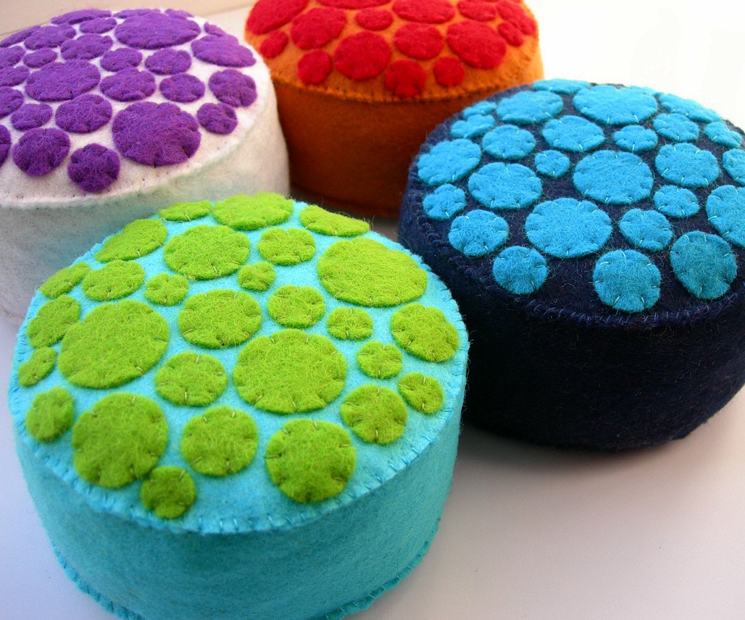SALE Circles Pincushion, red and ginger
