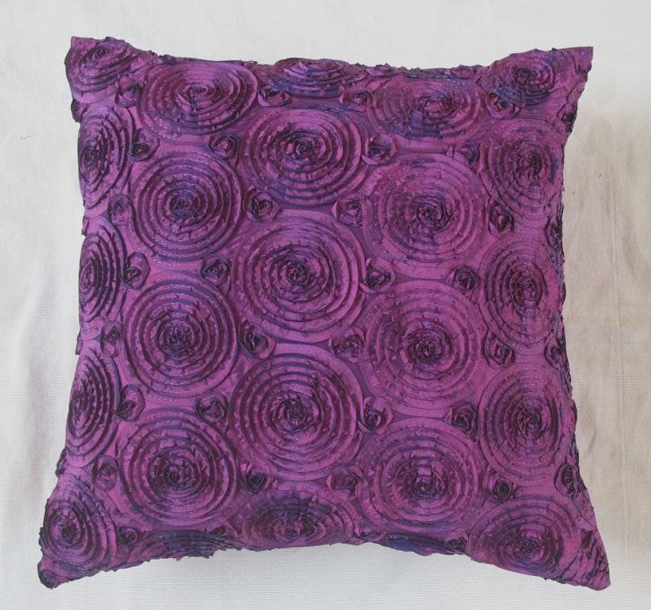 Amethyst silk taffeta pillow  16 inch cushion cover with circle design