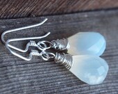 Wire Wrapped Blue Green Chalcedony Earrings