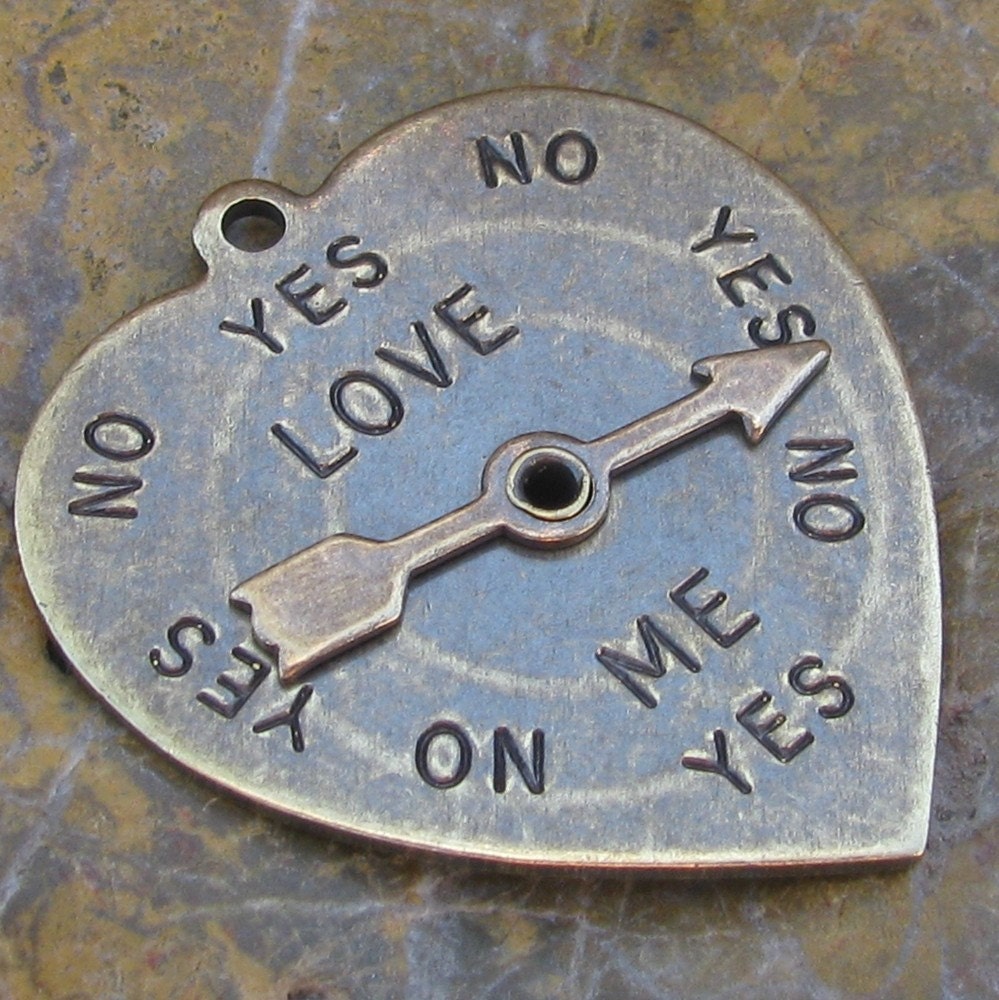 2 Pcs Heart with Spinner Charm in Antiqued Brass 1180
