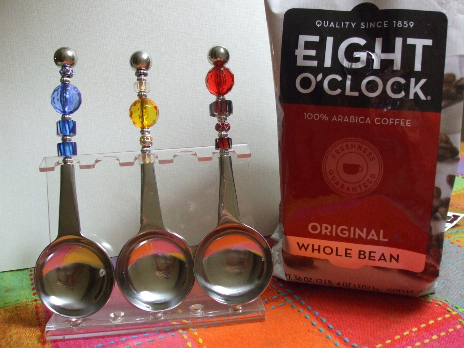 Beaded Coffee Scoop or Serving Spoon - The Perfect Gift-    SELECT YOUR FAVORITE color  - Handmade/handcrafted   -  free shipping