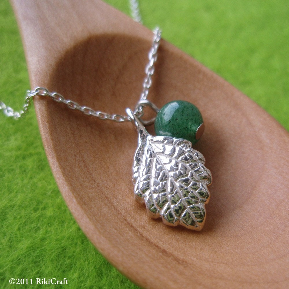 Baby Lemon Balm Leaf Pendant - 999 Silver,Green Aventurine Quartz