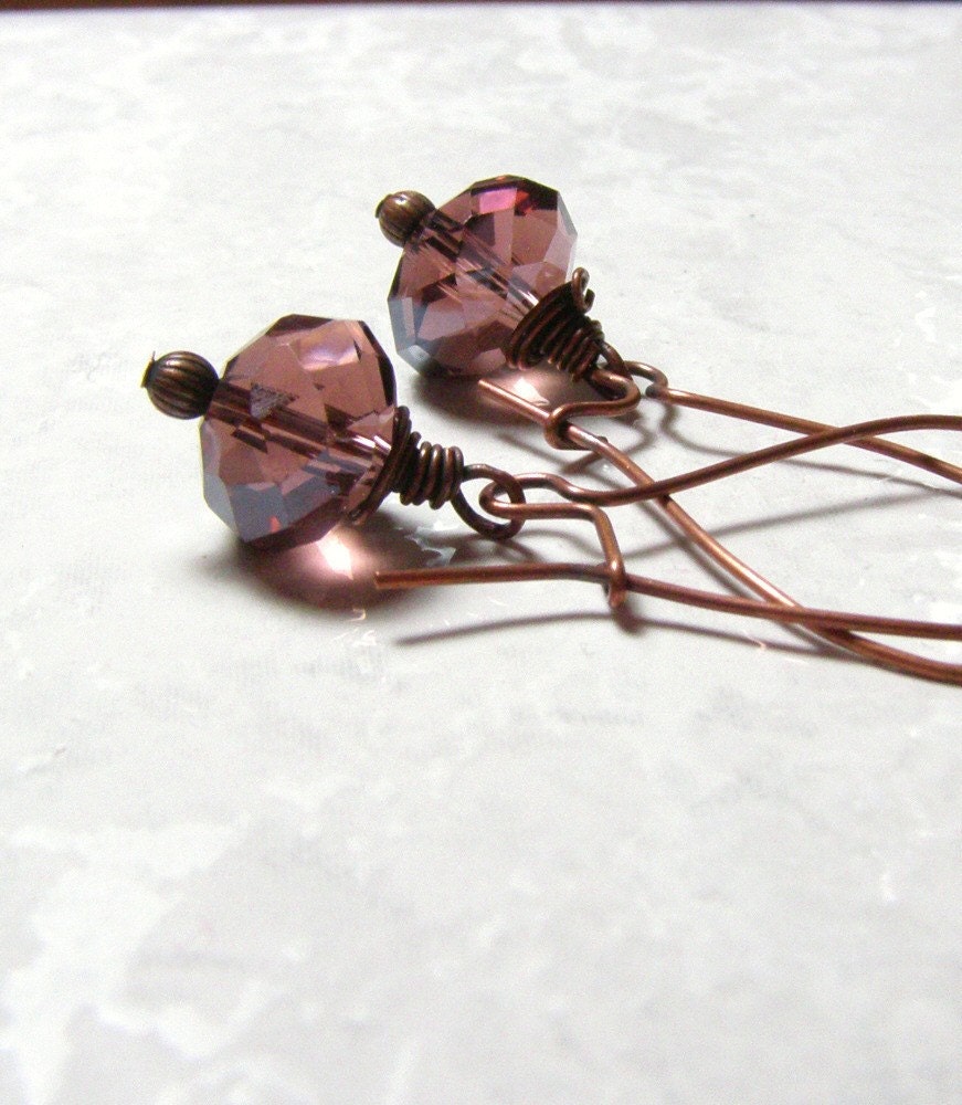 Earrings Antiqued Copper and Glass Bead