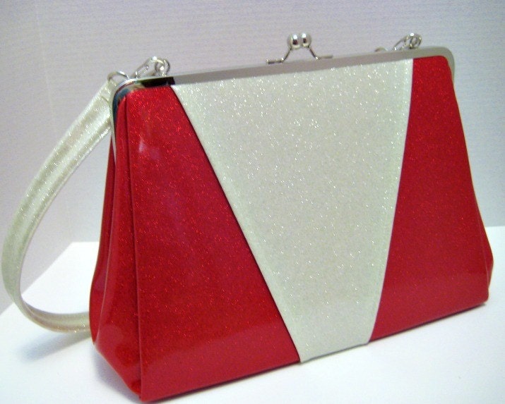 Glitter Vinyl Purse - Red Metal Flake Sparkle Vinyl Diner Booth Retro Handbag - LARGE size