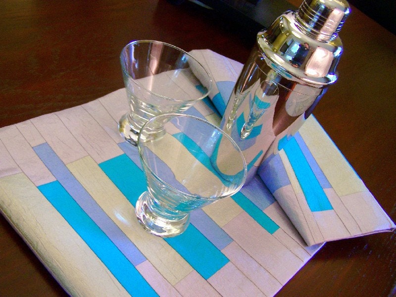 Modern Silver Gray and Turquoise Geometric Table Runner 12x50