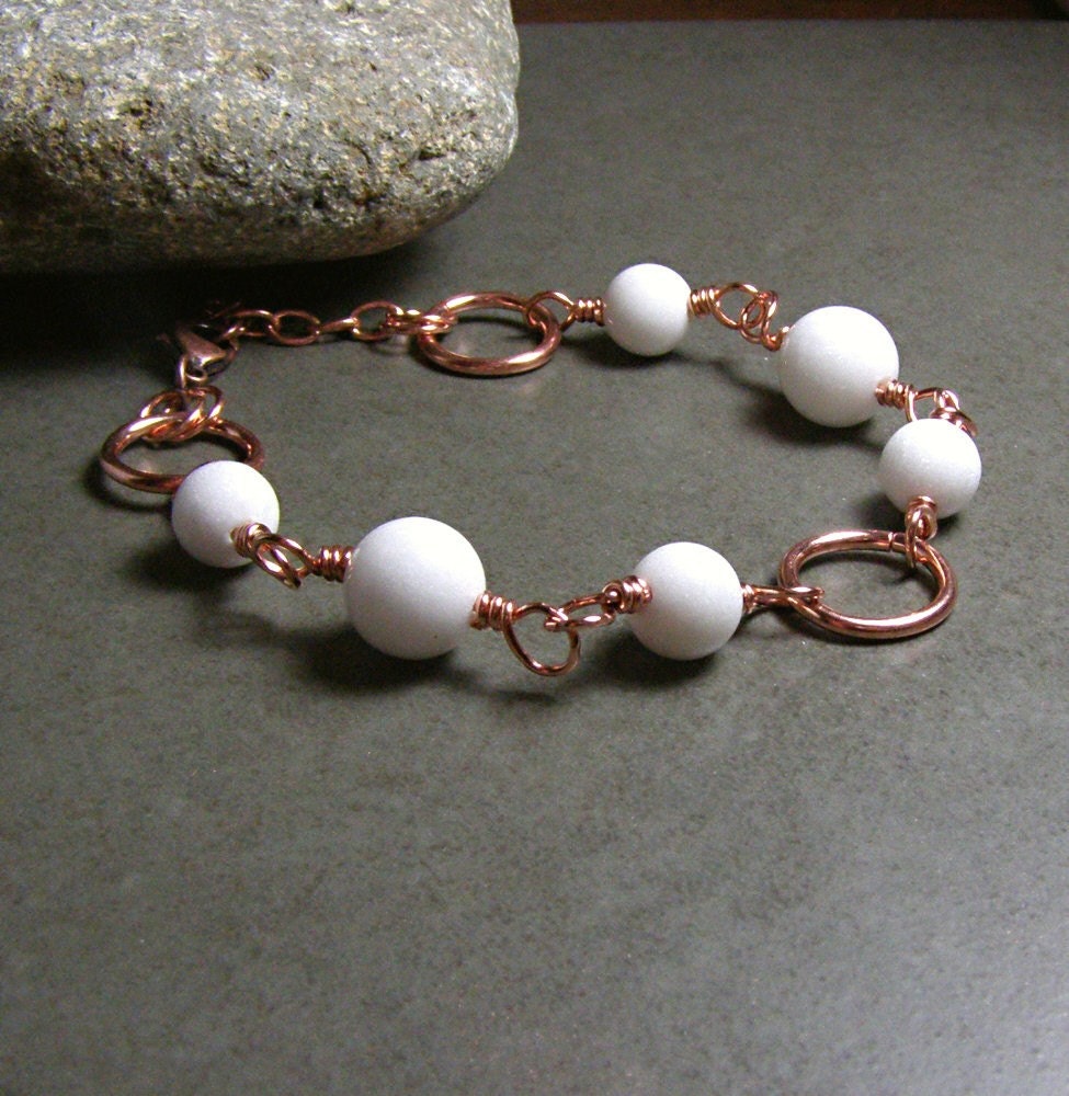 Bracelet and Earring Set Solid Copper and Mountain Jade Beads