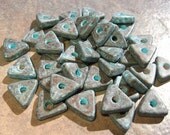 10 GREEN PATINA Mykonos Greek Ceramic Beads - Triangle Washer Beads - 10mm