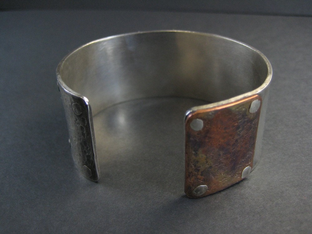 Sterling Wide Cuff Bracelet Mixed Metals OOAK