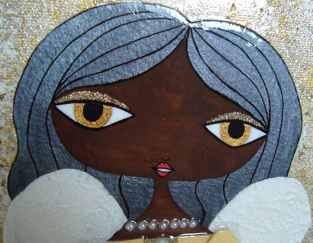 12 x 12 inch Mixed Media Original Painting - Golden Angel