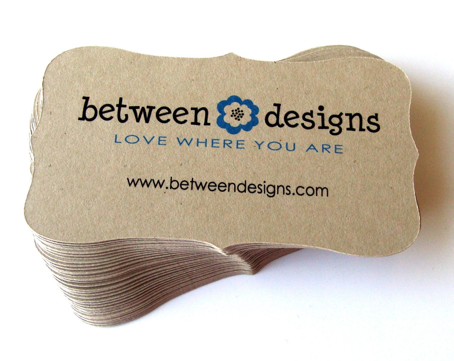 50 Custom Die Cut Bracket Style (top notes) Business Cards , Favor Tags, Escort Cards or Product Labels . Starter Set