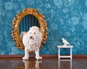 fairytale lion art, white and cobalt blue - Through the Looking Glass 8 x 10