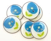 Turquoise Blue Flower Handmade Buttons.  6 Flower Buttons for Sewing.