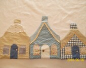 Set of 3 Cottage Pot Holders in Blue and Tan