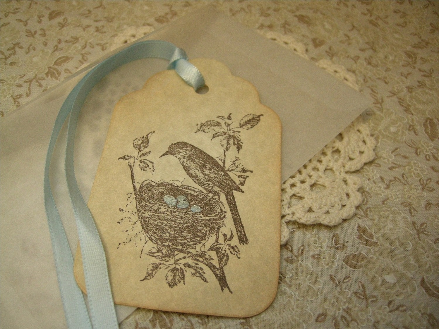 Rockin Robin Gift Tag - vintage style, shabby chic style, hang tag, ephemera, robin, nature, woodland, nest, egg, spring - set of 6