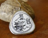 Large White Asian Print Necklace