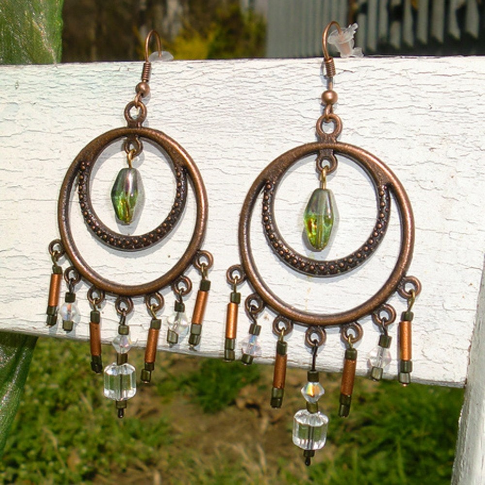 Crystal and Copper Steampunk Earrings