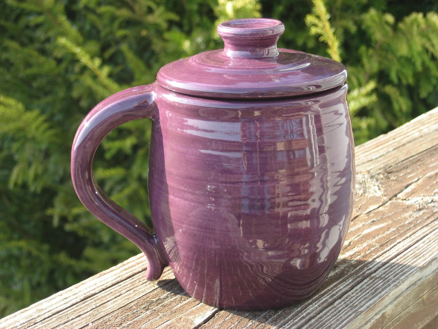 large covered mug, purple