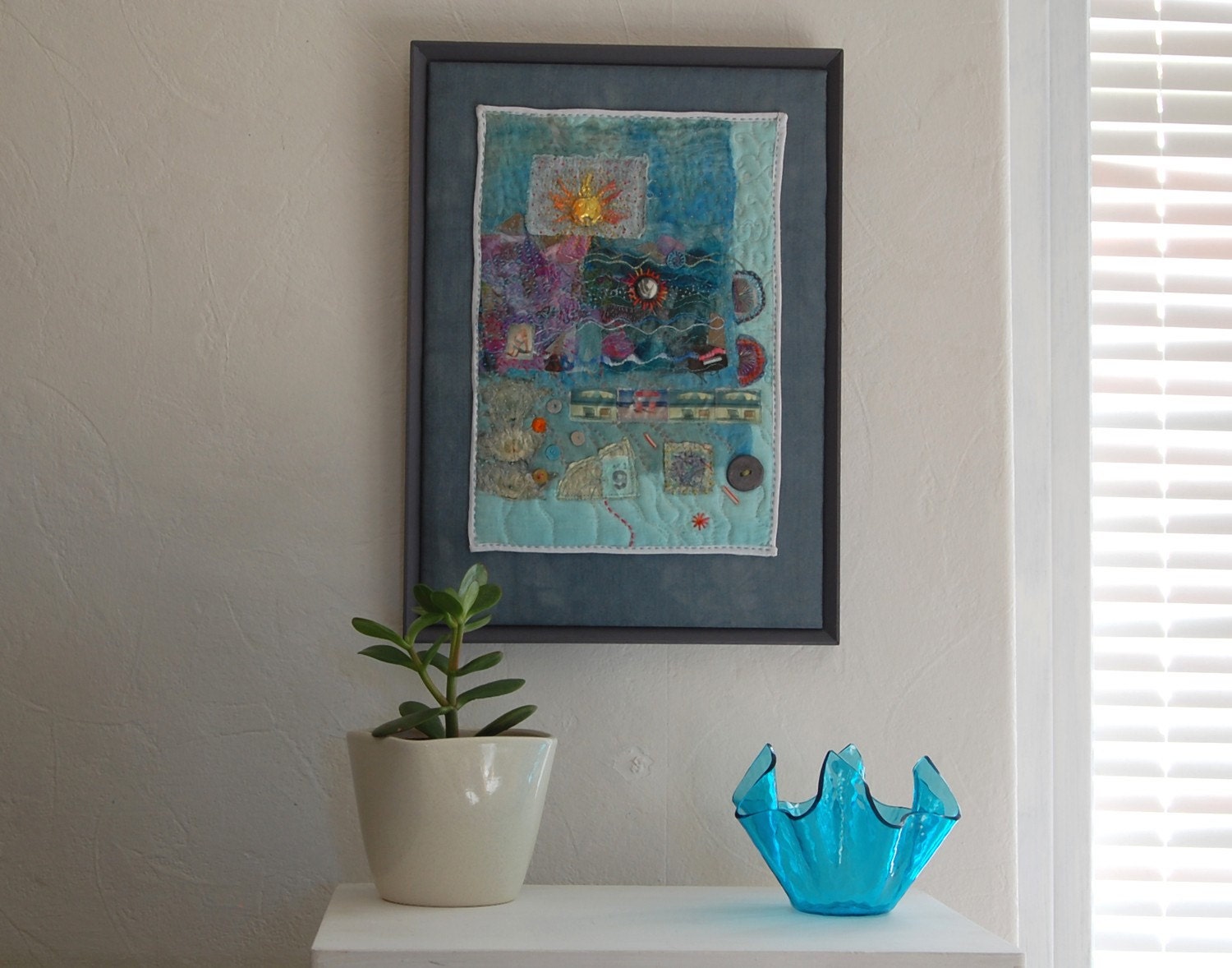 Not Waving Drowning - Original  Framed Textile Art