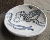 Ceramic Soap Dish in White Porcelain Inlaid with Flowers Handmade