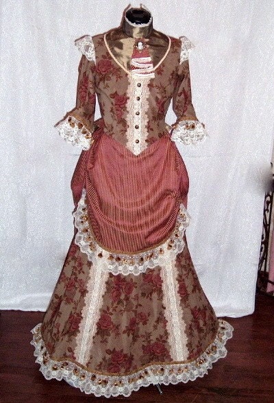 Victorian Floral Bustle Gown