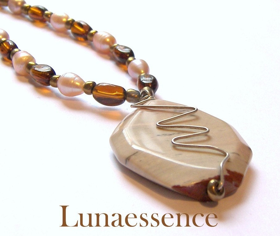 Pink Brown Moukaite Octagon Pendant Necklace