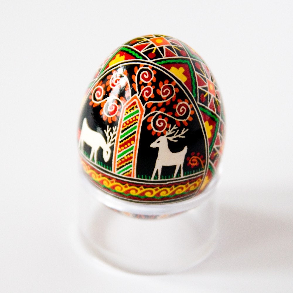 Ukrainian Easter Egg - Grazing Deer (with clear egg stand included)