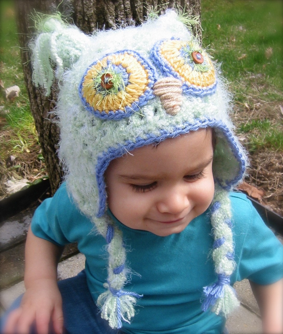 Baby Owl Hat EXTRA SOFT- Turquoise Light- Made to size