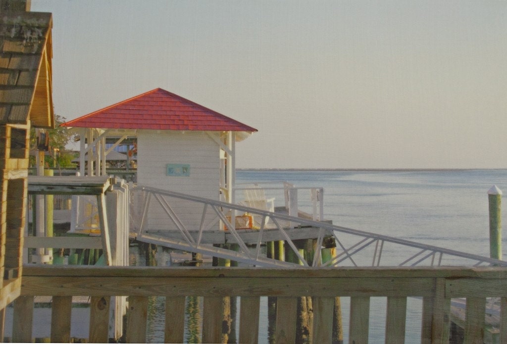 Sunset at AJ's Dock - Tybee Island, GA - Photo Encaustic on Cradled Panel by Melissa Schneider