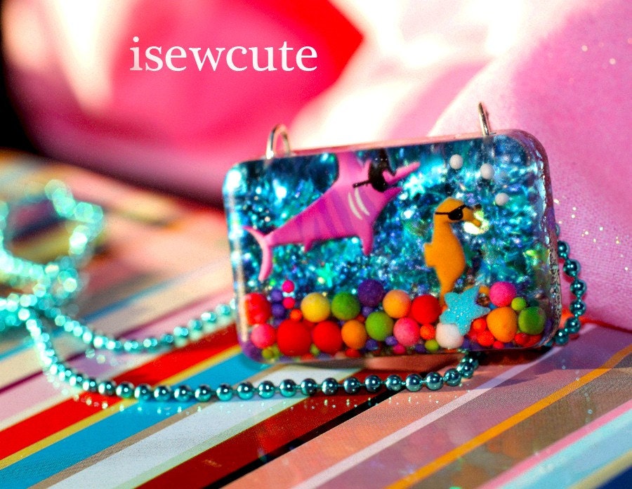 The Cool School ...a Cute Beach Necklace Ocean Themed Aquarium Style Pendant ...by isewcute