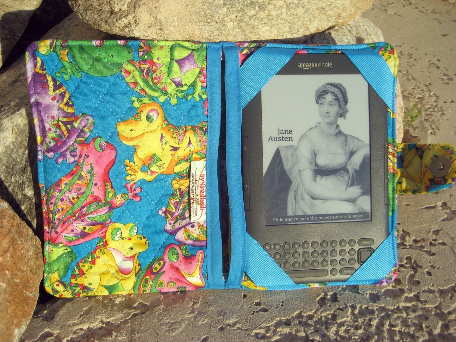 Kindle 3 eReader or Kindle Fire Cover Aqua and Yellow Frogs