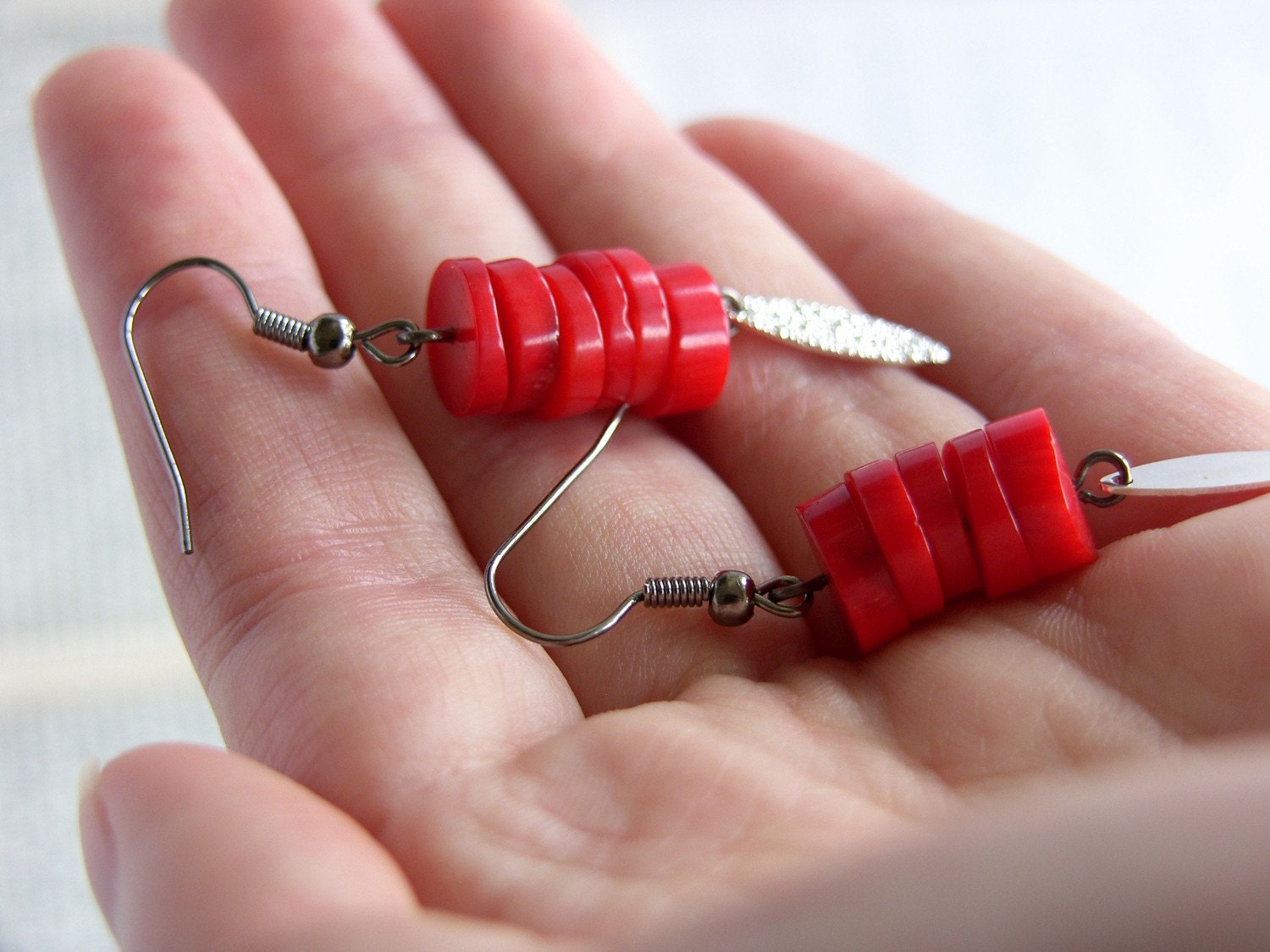 Red Coral Stack Earrings
