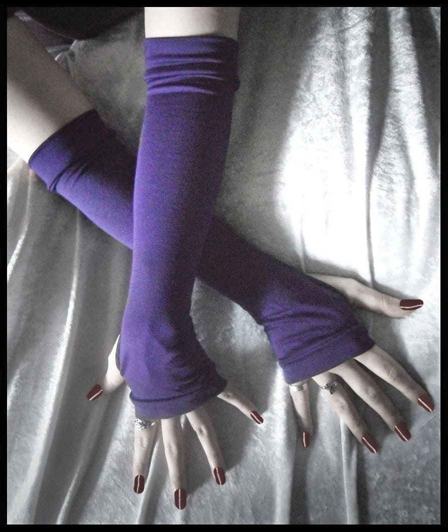 Exile Arm Warmers - Deep Plum Purple Bamboo Cotton Gothic Yoga Belly Dance Dark Tribal Hooping Running Cycling Boho Goth Royal Vampire Light