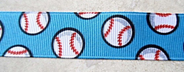 Baseballs or softballs on blue 7/8" grosgrain ribbon Il_170x135