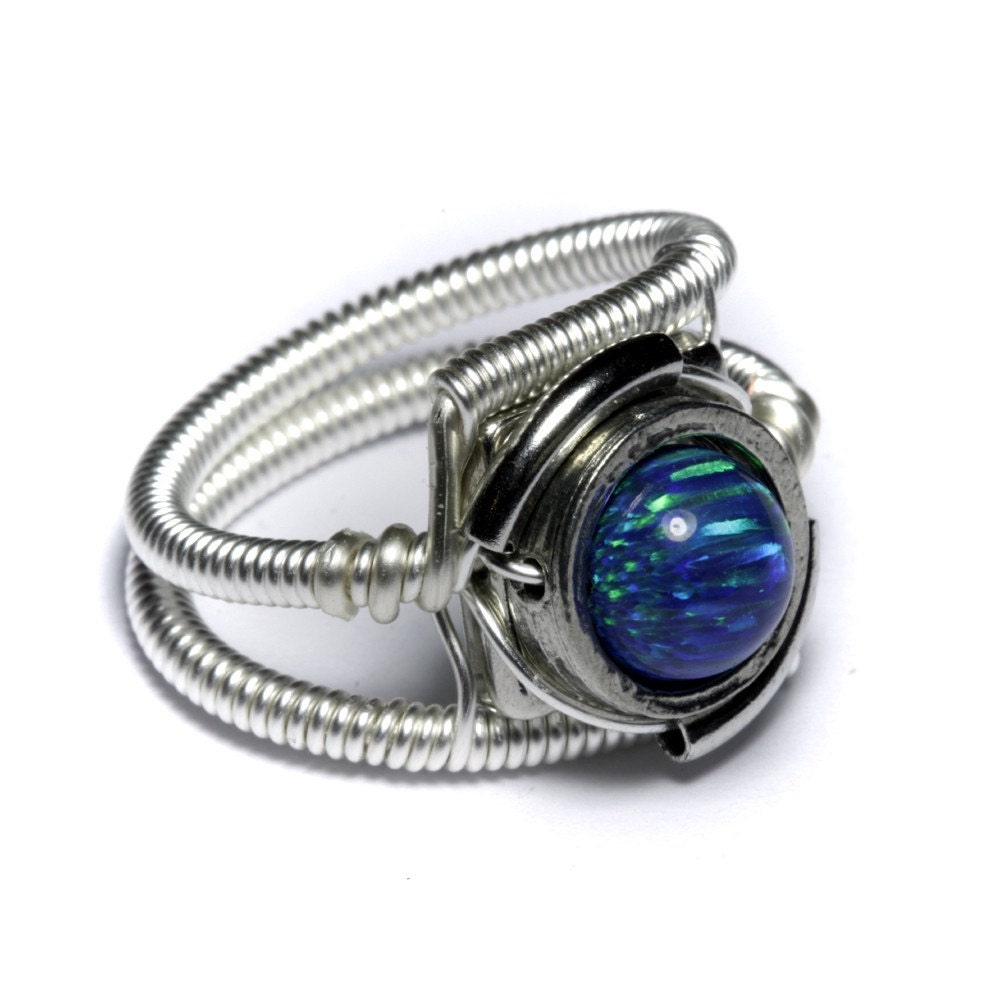 Cyberpunk Jewelry - Ring - Turquoise LAB created OPAL
