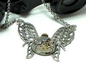 Dainty Butterfly Steampunk Necklace Vintage 17 Jewels Watch Movement Filigree Designed by Mystic Pieces