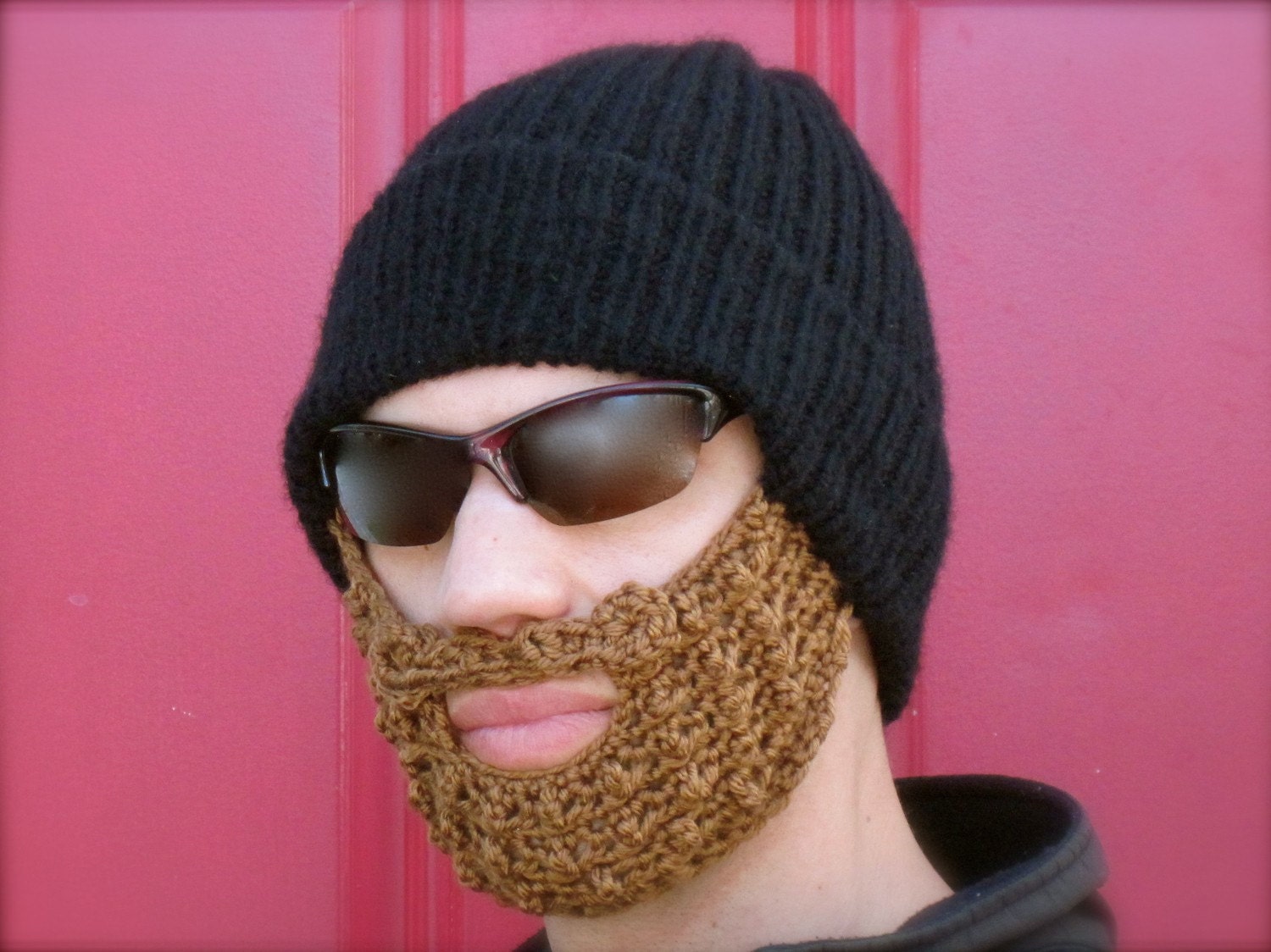10 dollars off - basic black bearded stocking hat - L/XL