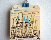 Duchess Royale - retro cartoony fairytale book pocket art: ink drawing with collage (display case included)