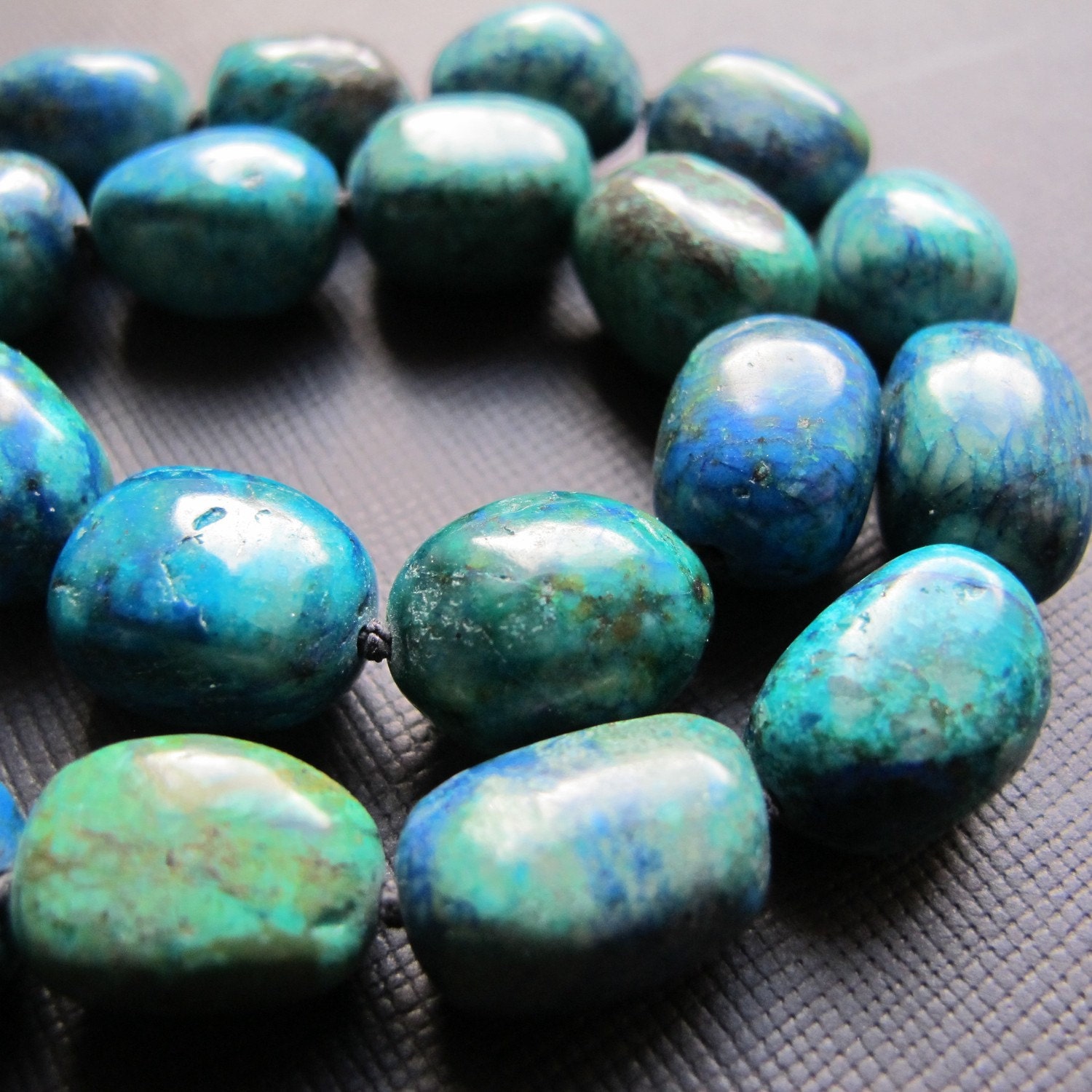 Chrysocolla Nugget Hand Knotted Beaded Necklace...Northern Lights