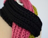 The Kurland - Handknit Oversized Scarf - Black, Lime and Raspberry