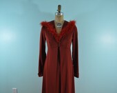 vintage dress maxi 70s maribou feather S/M