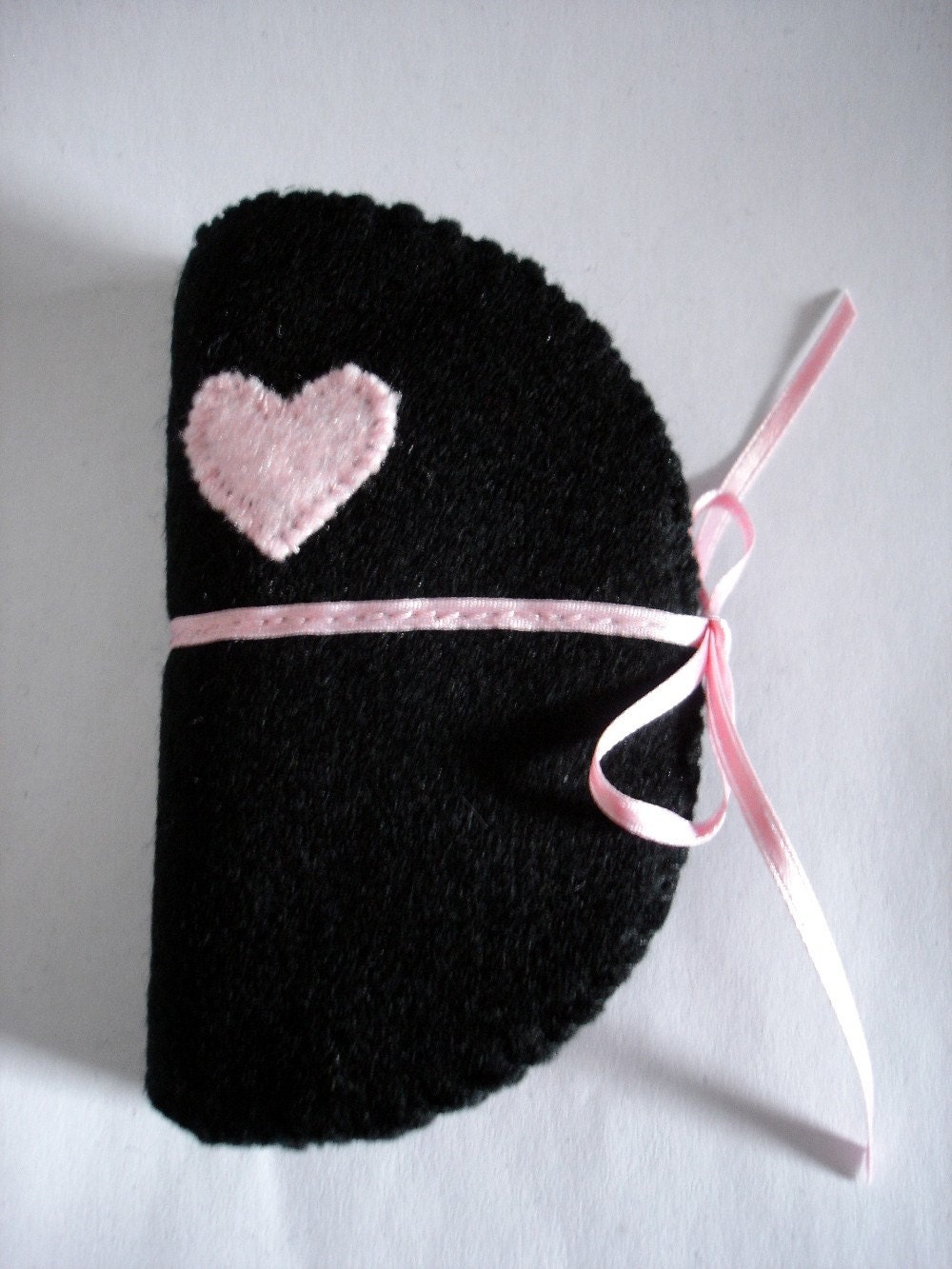 Black Needle Case with Pale Pink Heart Embroidery