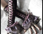 Demure Dolly Corset Laced Up Arm Warmers - Black - Silver Lavender Purple - Lace - Gothic Lolita Noir Wedding Belly Dance Dark Tribal Goth