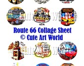 Digital Collage Sheet 2x2 inches Oval Route 66 Design 2 Art Altered Art Card Making Scrapbooking Journals Soldered Glass Hang Tags Jewelry Making